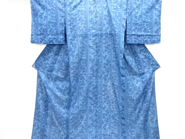 駒絽縞に草花模様小紋着物